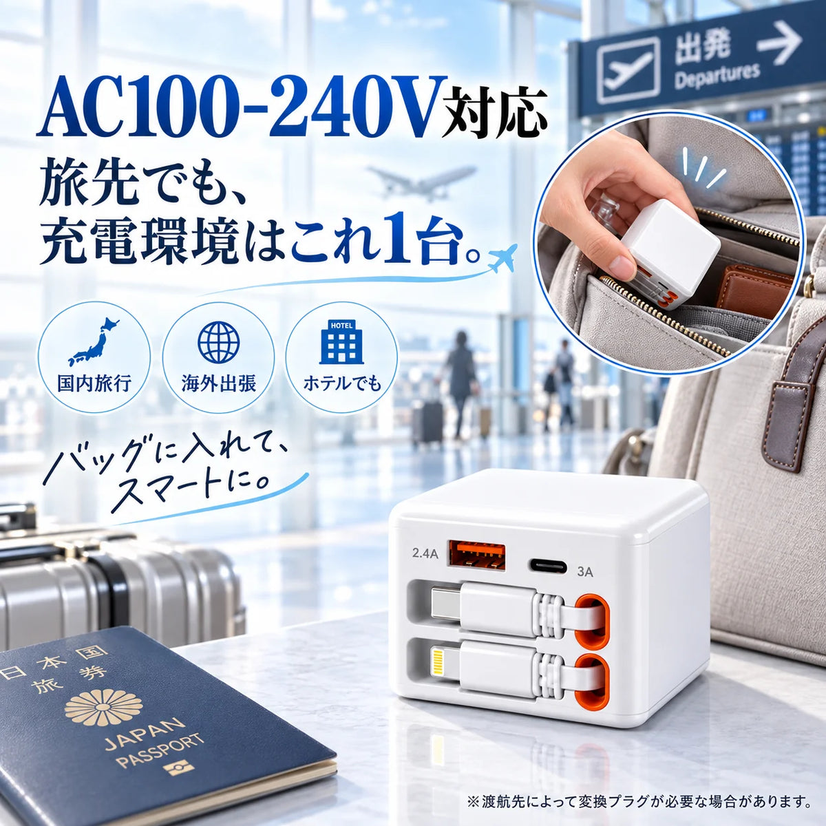 RakuCharge Pro™｜ケーブル内蔵4in1急速充電器