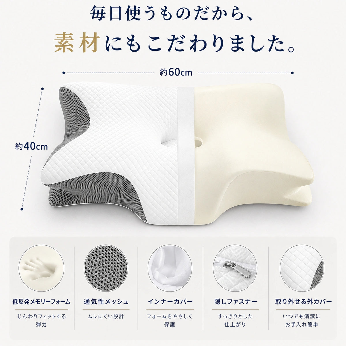 NemuFit Pro™｜首・肩をやさしく支える人間工学設計メモリーフォーム枕