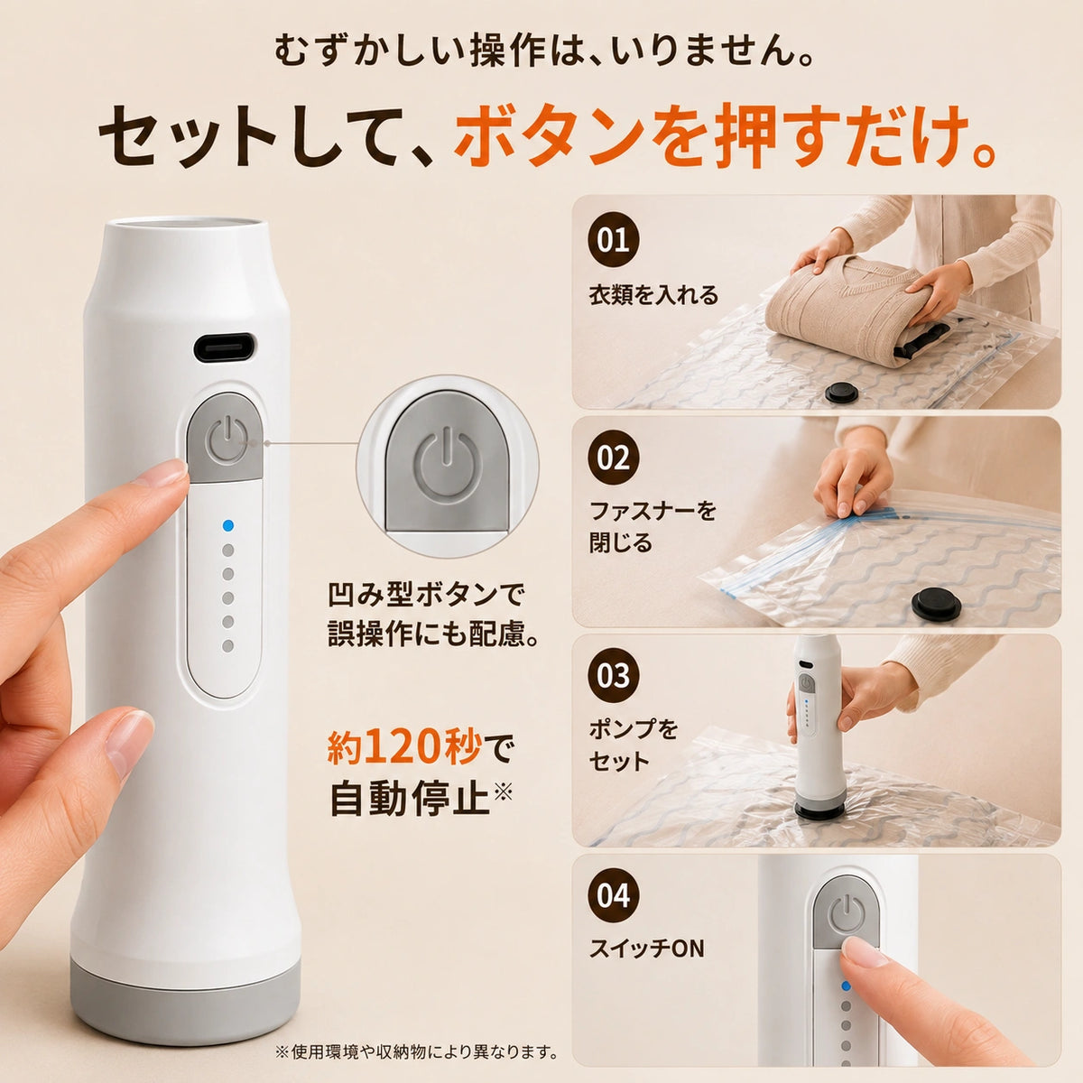 SpacePress Pro™｜掃除機不要！電動ポンプで瞬間圧縮・省スペース収納バッグ