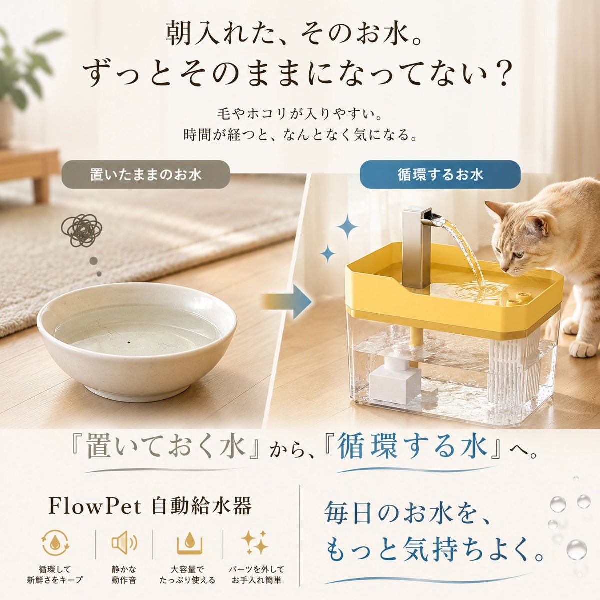 FlowPet 自動給水器 – 夏の水分補給をしっかりサポート