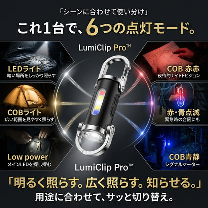 LumiClip Pro™ - 手のひらサイズで驚きの明るさ。超高輝度1200LM・6モード搭載の充電式ミニライト